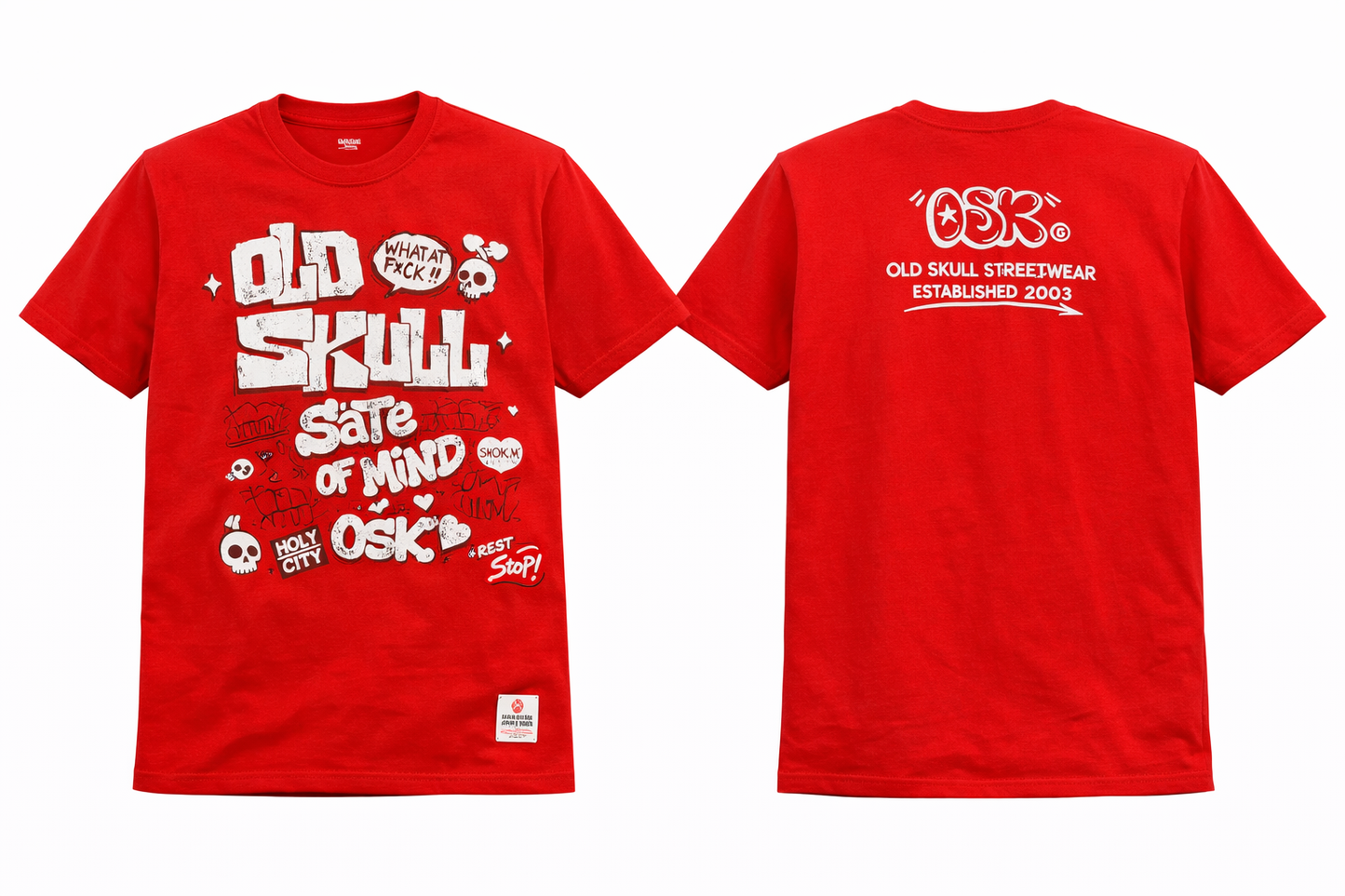 Old Skull Streetwear – Red “State of Mind” Tee