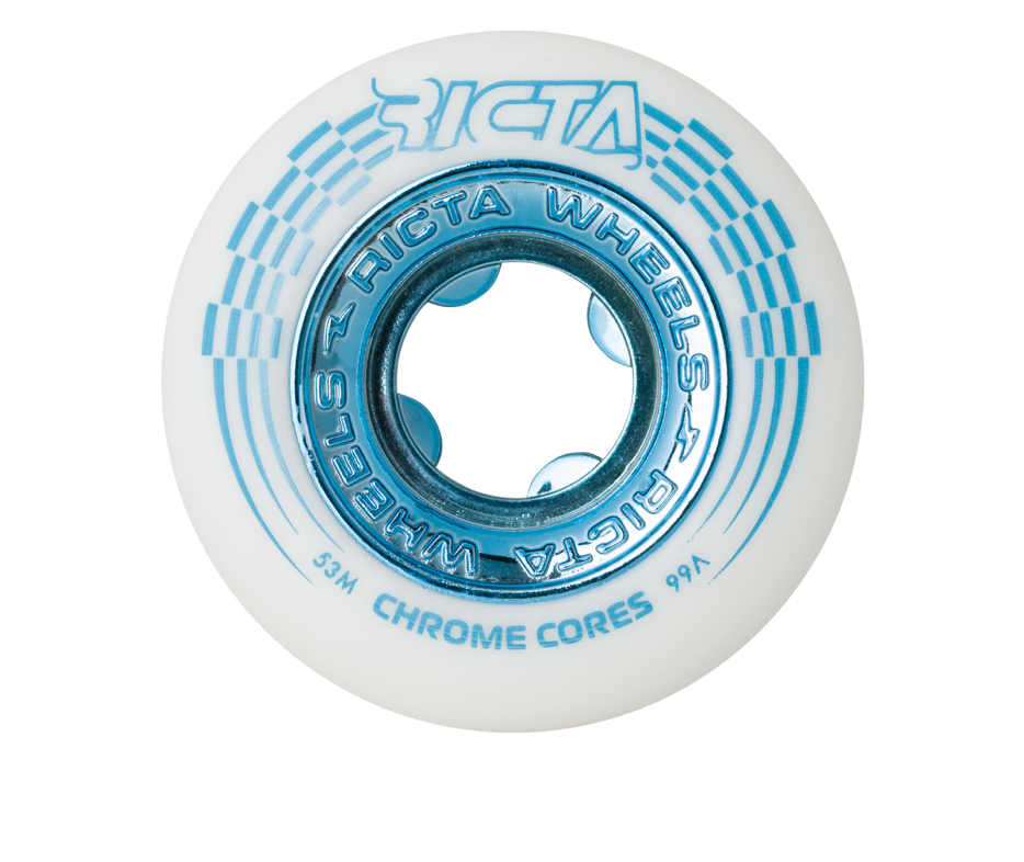 53mm Chrome Core White Teal 99a Ricta Skateboard Wheels