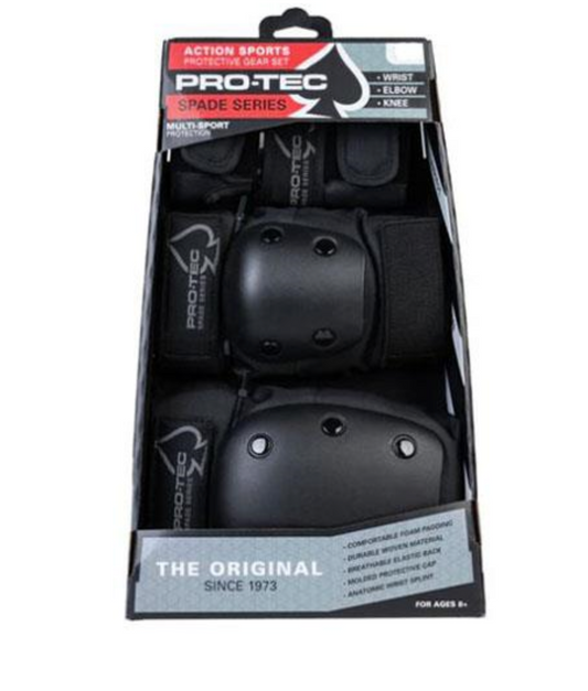 PRO TEC SPADE SERIES 3-PACK PAD SET BLACK SIZED FOR AGES 8+