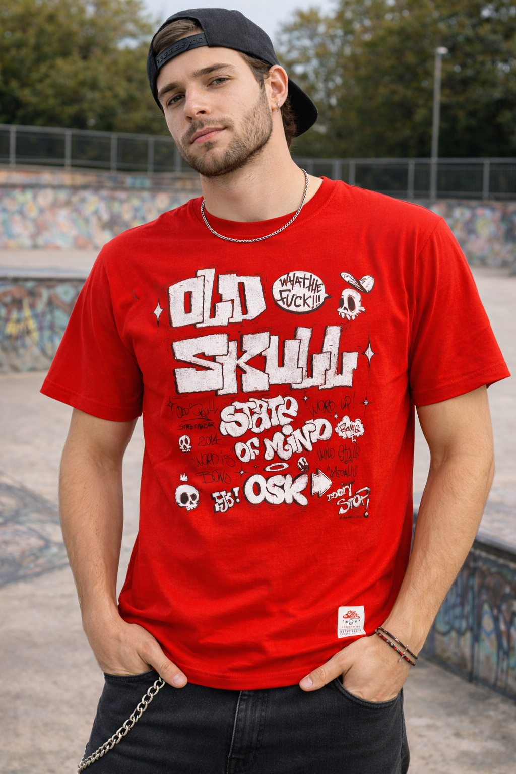 Old Skull Streetwear – Red “State of Mind” Tee