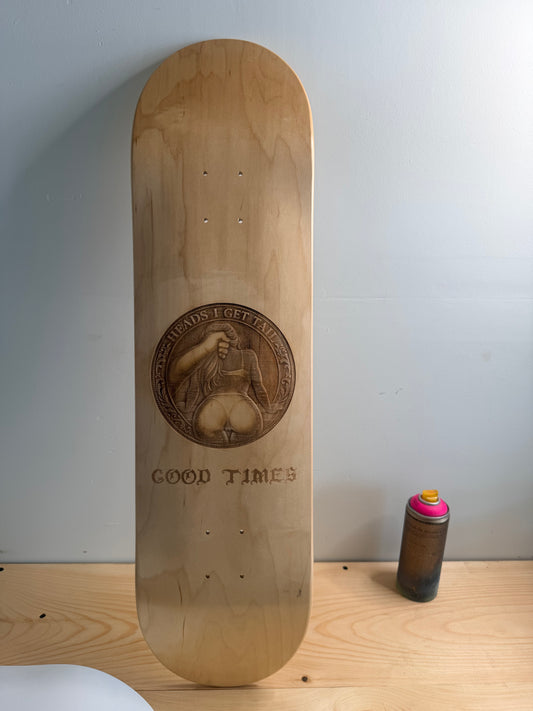 SSS Good Times Heads I Get Tail Engraved Deck | Stamford Skate Shop