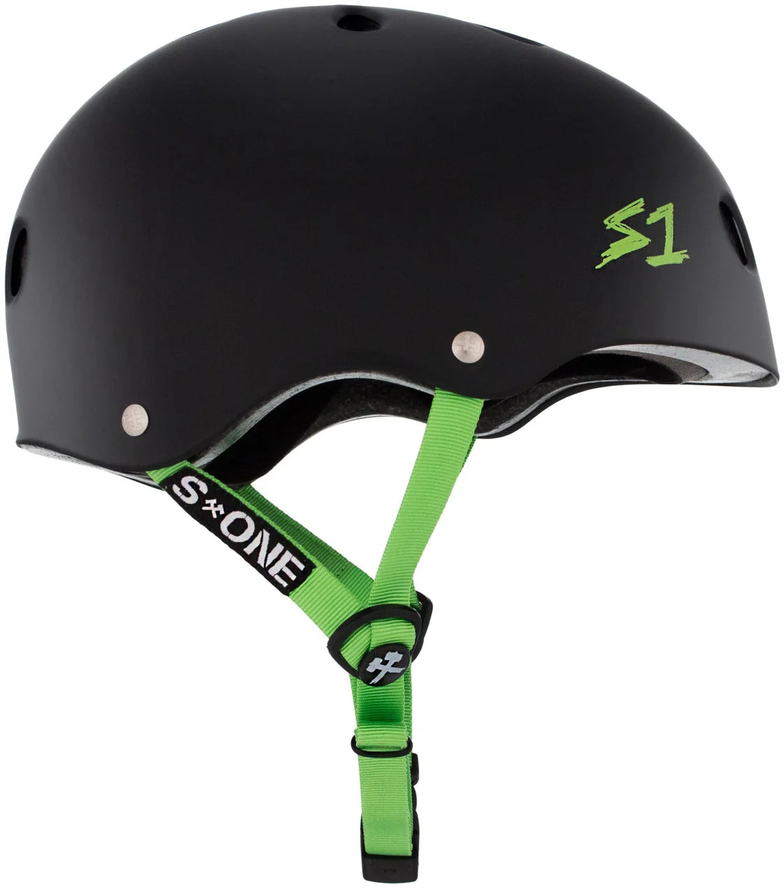 S1 Lifer Helmet - Black Matte/Bright Green Straps