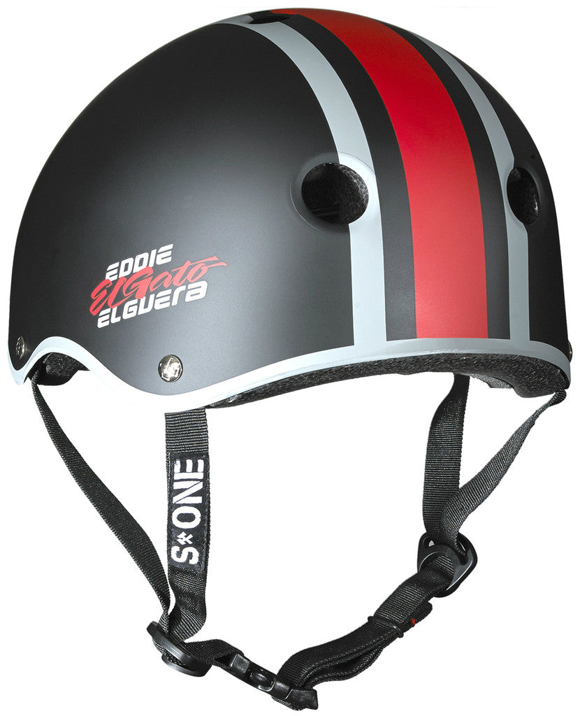 S1 LIFER HELMET - BLACK MATTE W/ RED & GREY STRIPES - EDDIE ELGUERA