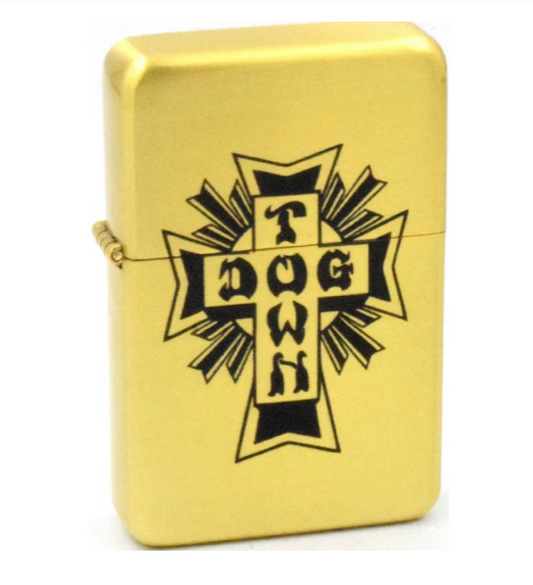 DOGTOWN CROSS LOGO FLIP TOP METAL LIGHTER GOLD/BLACK