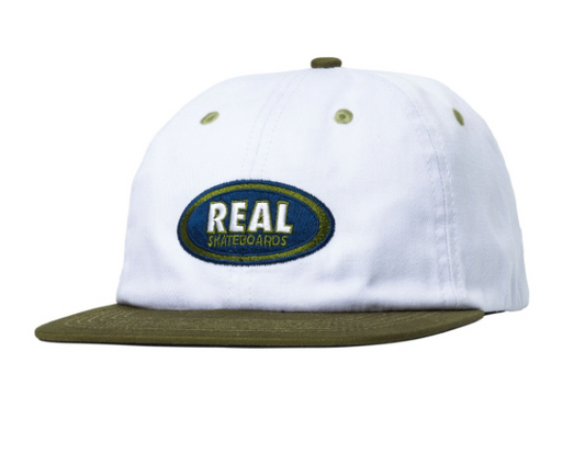 REAL OVAL EMB STRAPBACK HAT WHITE/OLIVE