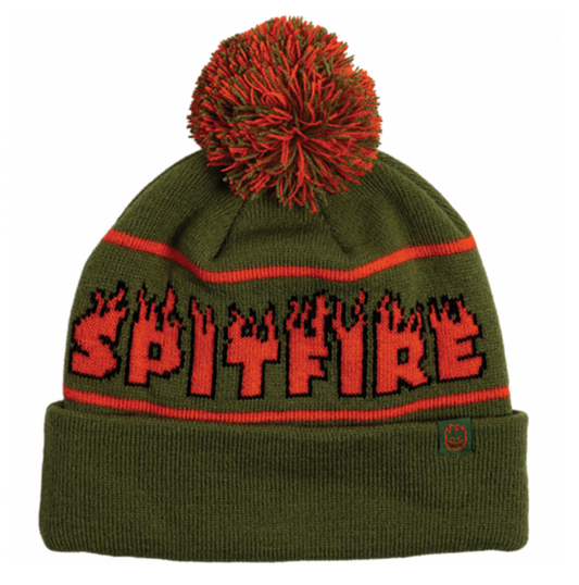 SF DEMONSEED SCRIPT POM BEANIE OLIVE/RED/BLK