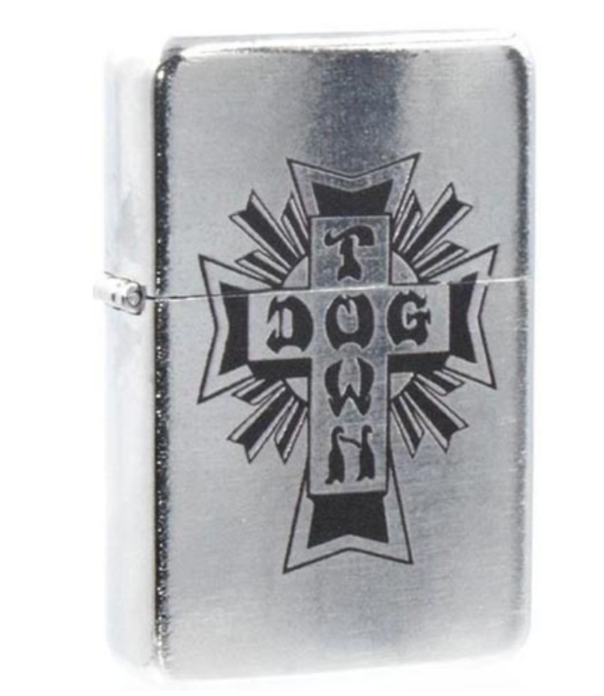 DOGTOWN CROSS LOGO FLIP TOP METAL LIGHTER SILVER/BLACK