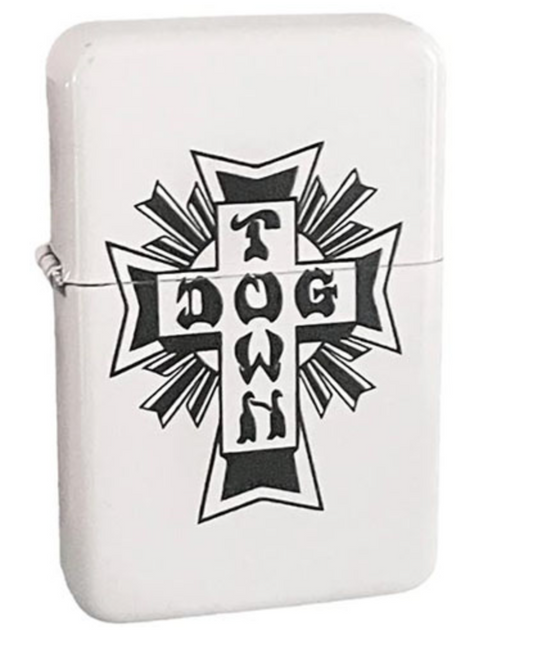 DOGTOWN CROSS LOGO FLIP TOP METAL LIGHTER WHITE/BLACK