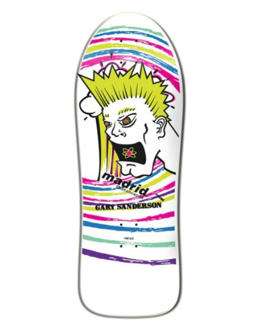 MADRID GARY SANDERSON ATOMIC MAN WHITE REISSUE SHAPED DECK 10.62 X 30.25